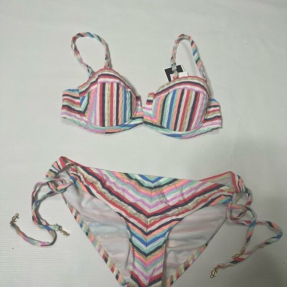 NWT JUICY COUTURE BEACHSIDE TUNNEL PANTS 8 MOULDED BRA SWIMSUIT SET SZ S - Picture 1 of 6